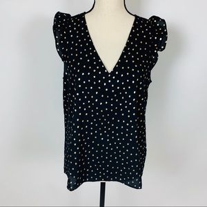 J. Crew Ruffle Tank Black Gold Dot NWT 8